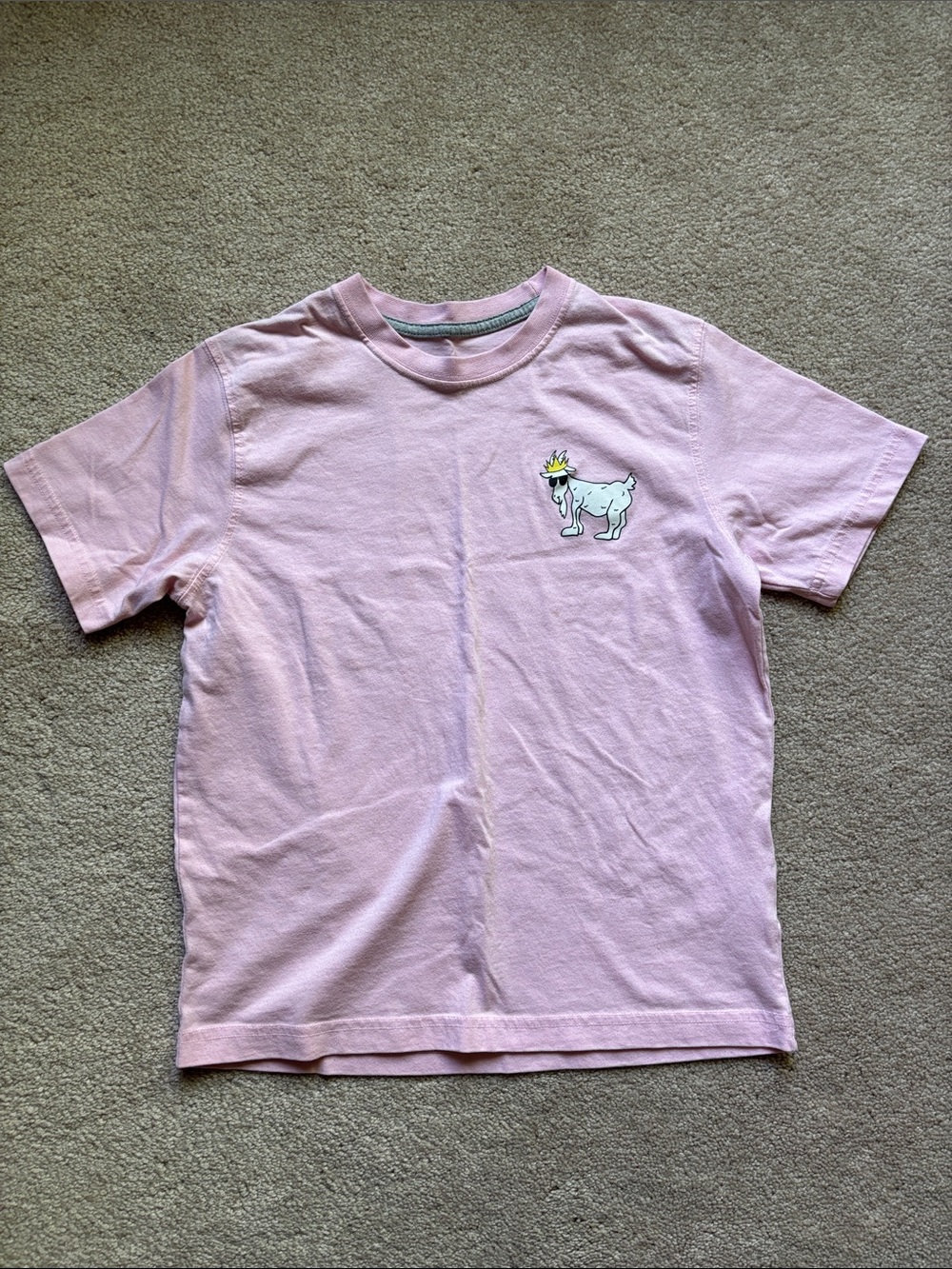 Youth Light Pink Short Sleeve Tee with Crowned Goat Graphic